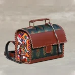 Genuine Leather box bag with ajrakh block print