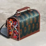 Genuine Leather box bag with ajrakh block print - Image 2