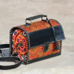 Genuine Leather box bag with ajrakh block print