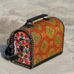 Genuine Leather box bag with ajrakh block print - Image 2