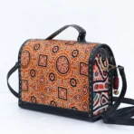 Handcrafted Mirrorwork & Leather Bag With Ajrakh Block Printed Fabric - Image 4