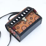 Handcrafted Mirrorwork & Leather Bag With Ajrakh Block Printed Fabric - Image 2