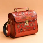 Handcrafted Leather Bag With Ajrakh Block Printed Fabric