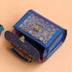 Handcrafted Leather Bag With Ajrakh Block Printed Fabric - Image 2