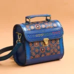 Handcrafted Leather Bag With Ajrakh Block Printed Fabric