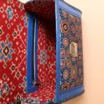 Handcrafted Leather Bag With Ajrakh Block Printed Fabric - Image 4