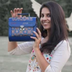 Handcrafted Leather Bag With Ajrakh Block Printed Fabric - Image 7