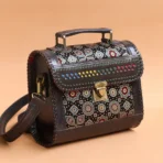 Handcrafted Leather Bag With Ajrakh Block Printed Fabric
